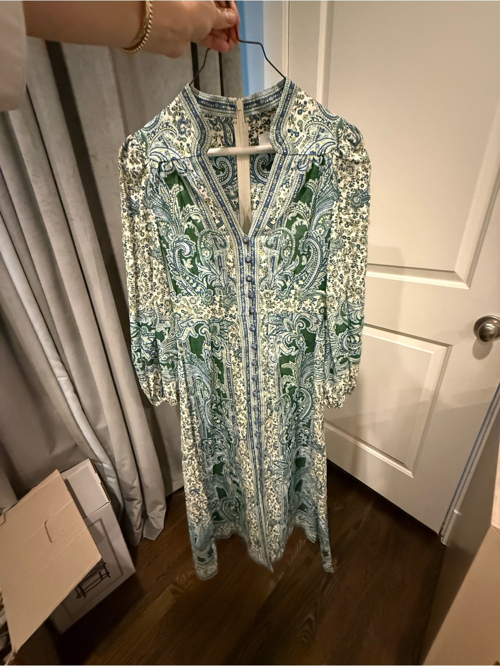 Zimmermann Green and White Paisley Midi Dress